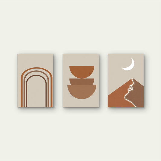 3pcs Terracotta Boho Rainbow Mountain Wall Art Set Canvas Framed 60x90cm - High Quality Print 100% Australian Made Wall Canvas Ready to Hang