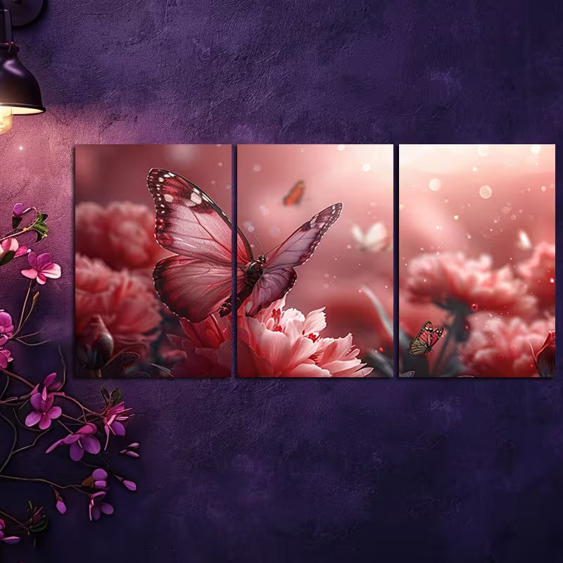 3pcs Ethereal Clouds and Butterflies Wall Art Set Canvas Framed 50x70cm - High Quality Print 100% Australian Made Wall Canvas Ready to Hang