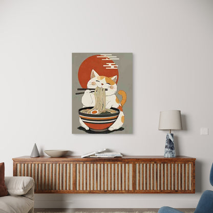 Retro Cat Eating Ramen Japanese Anime 60x90cm Metal Print Ready to Hang