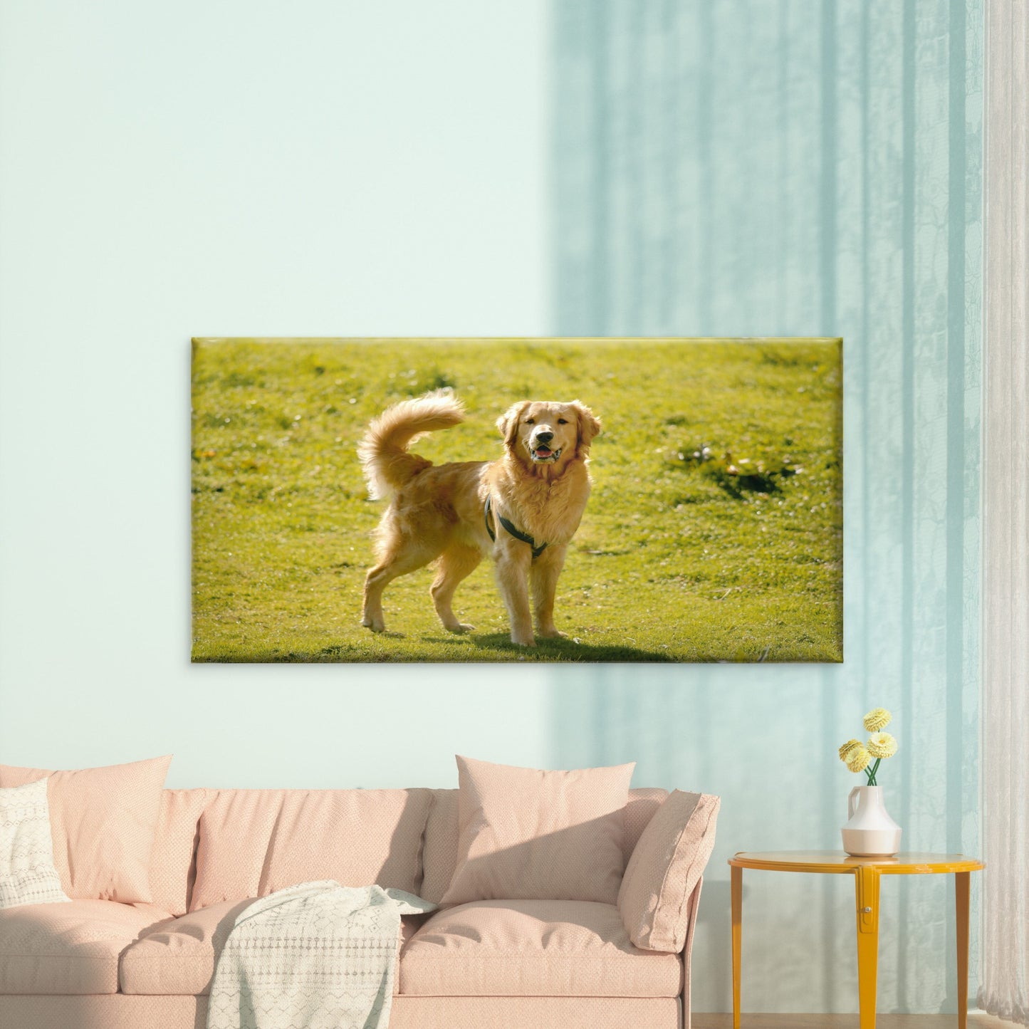 Golden Retriever In Field Wall Art Canvas Office Home Room Framed 120x60cm - Bella Home Decor