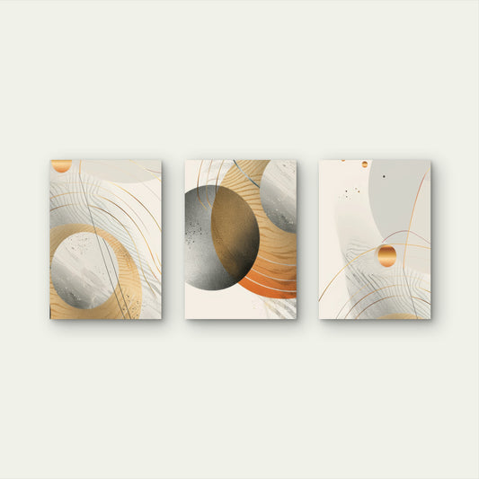 3pcs Cream Gold Gray Abstract Line Painting Wall Art Set Canvas Framed 60x90cm - High Quality Print 100% Australian Made Wall Canvas Ready to Hang