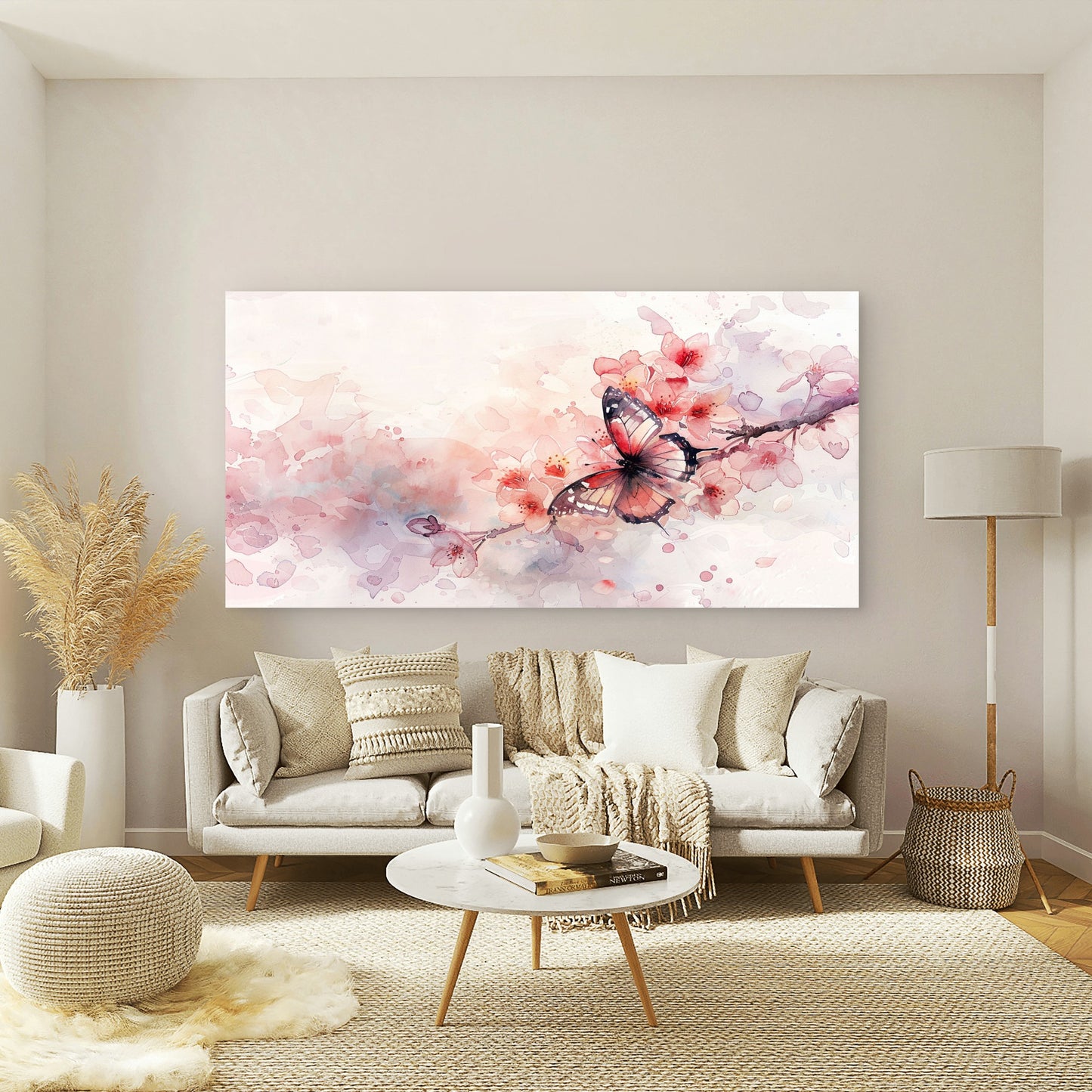 Butterfly On Blossom Branch Wall Art Canvas Office Home Room Framed 120x60cm