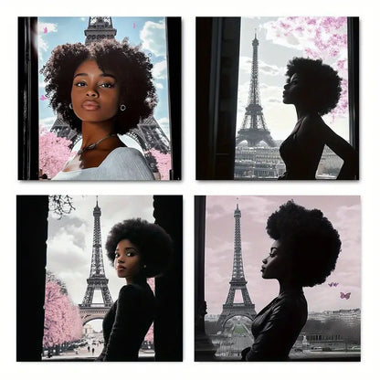 4pcs  Black And White Fashion Paris Black Wall Art Canvas Framed