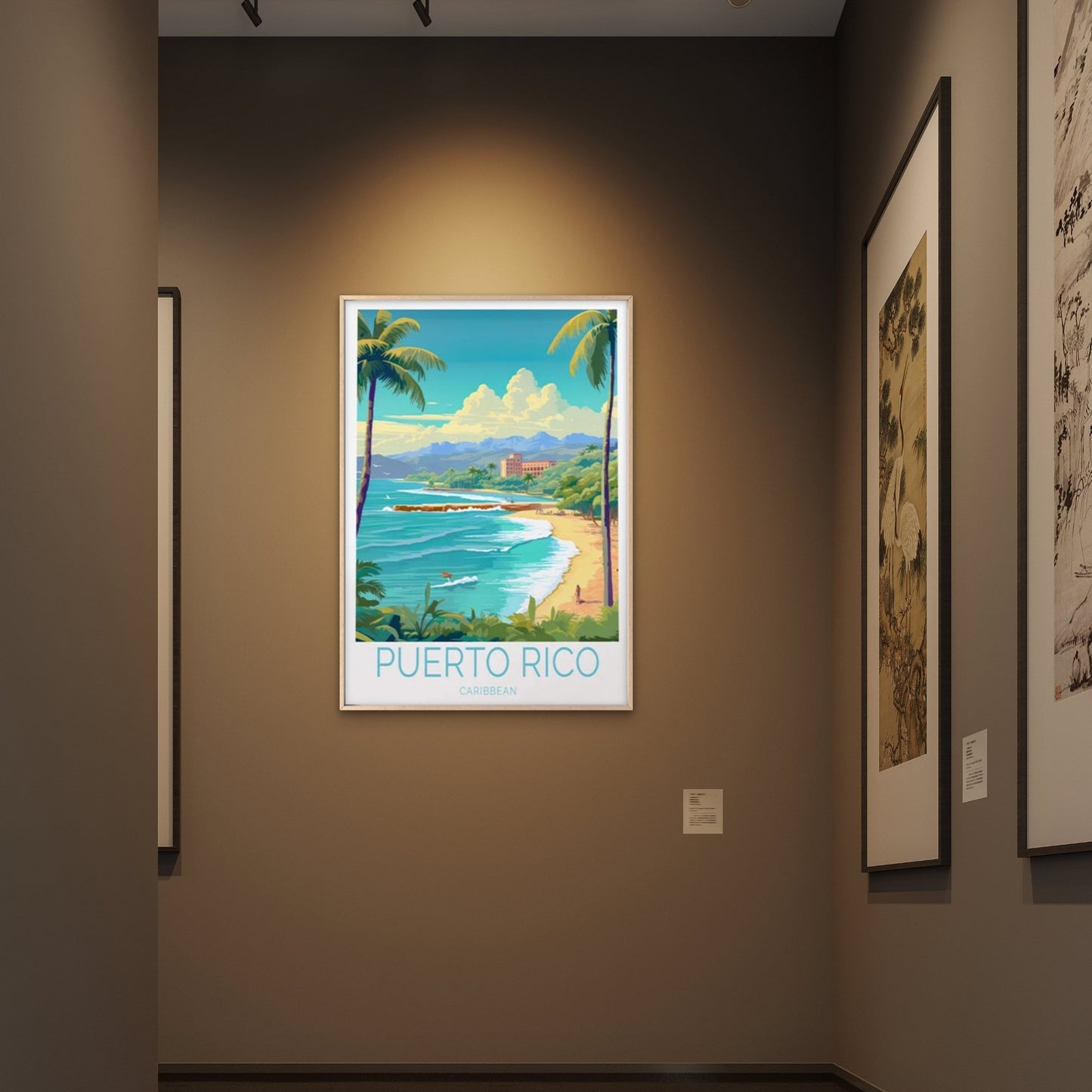 Puerto Rico Caribbean Beach & PalmTrees Travel Poster Print Wall Art - Bella Home Decor