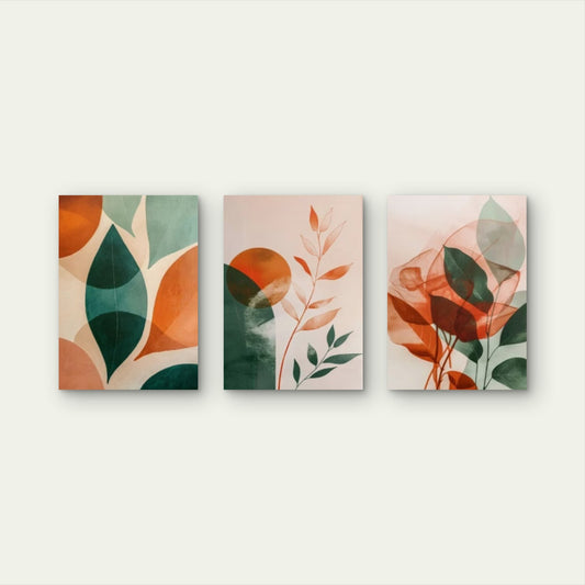 3pcs Abstract Terracotta Sage Green Botanical Boho Mid Century Wall Art Set Canvas Framed 40x60cm - High Quality Print 100% Australian Made Wall Canvas Ready to Hang