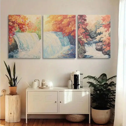 3pcs Autumn Waterfall Canvas Wall Art Metal Print Ready to Hang Art - Bella Home Decor