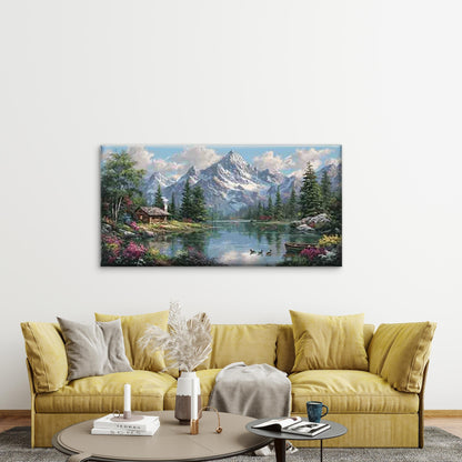 Mountain Lake Serenity Wall Art Canvas Office Home Room Framed 120x60cm - Bella Home Decor