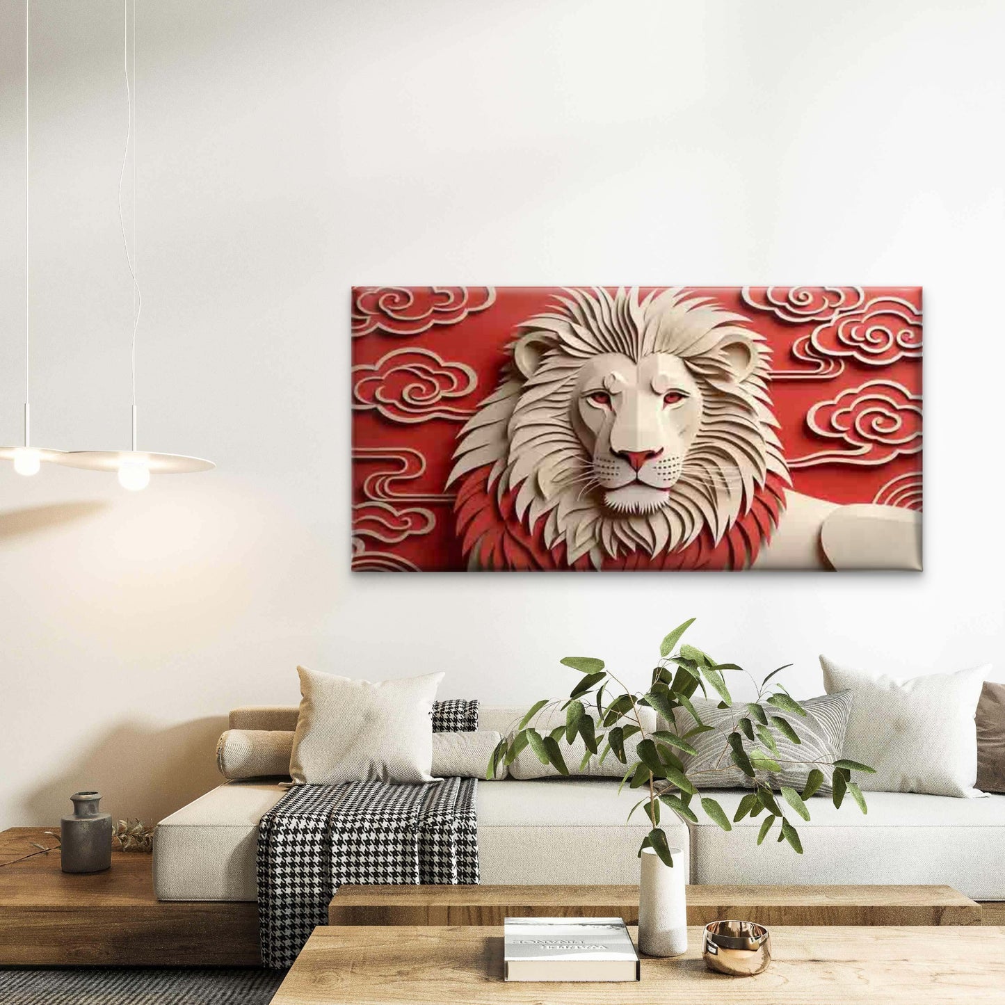 Abstract Lion Cloud Design Wall Art Canvas Office Home Room Framed 120x60cm - Bella Home Decor