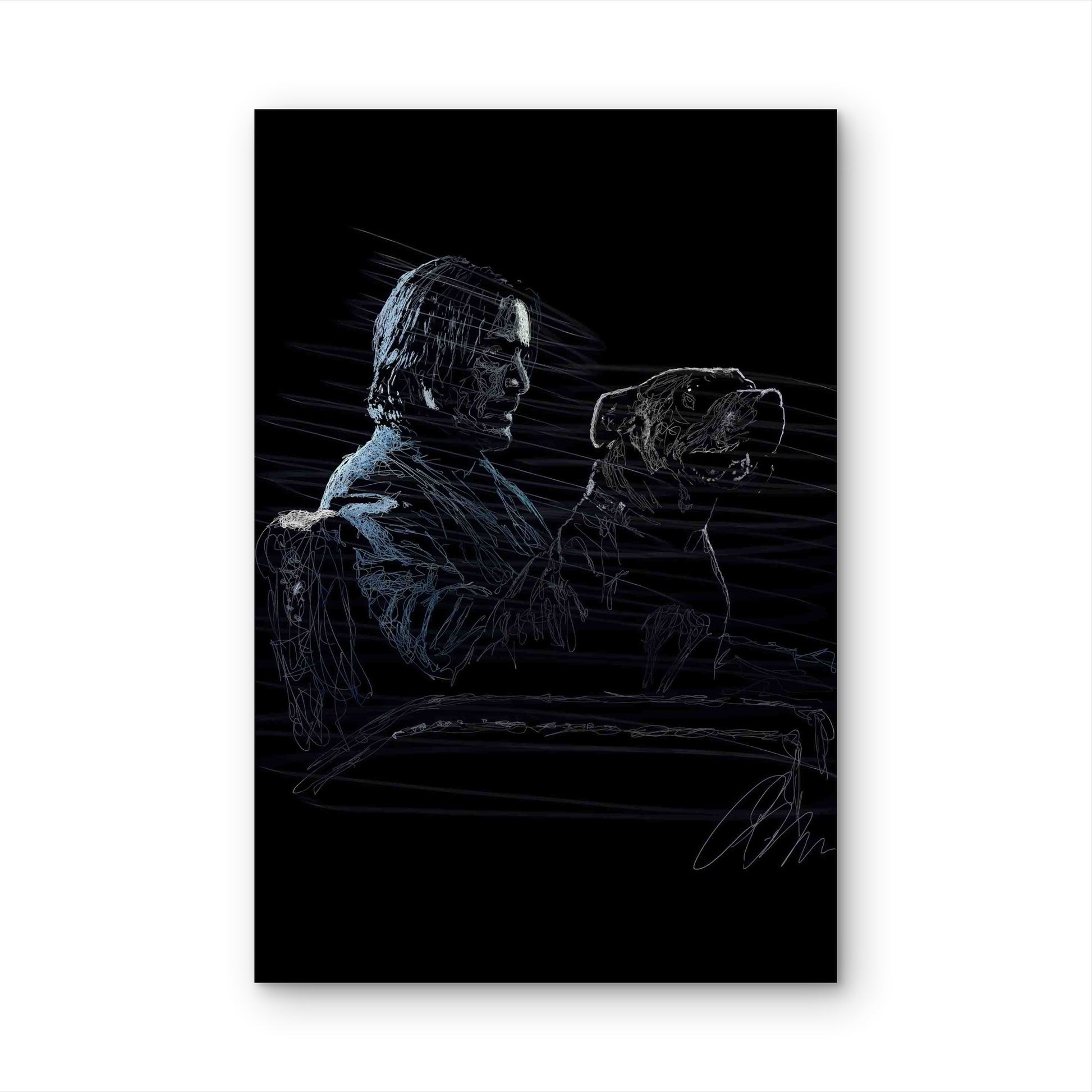 Minimalist Noir Scribble Portrait Graphic 60x90cm Metal Print Ready to Hang - Bella Home Decor