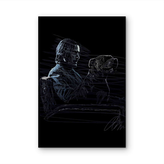 Minimalist Noir Scribble Portrait Graphic 60x90cm Metal Print Ready to Hang - Bella Home Decor