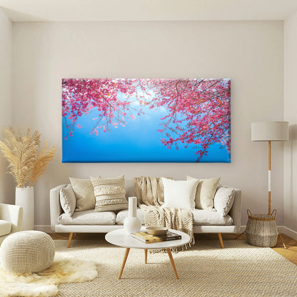 Pink Blossoms Blue Sky Wall Art Canvas Office Home Room Framed 120x60cm