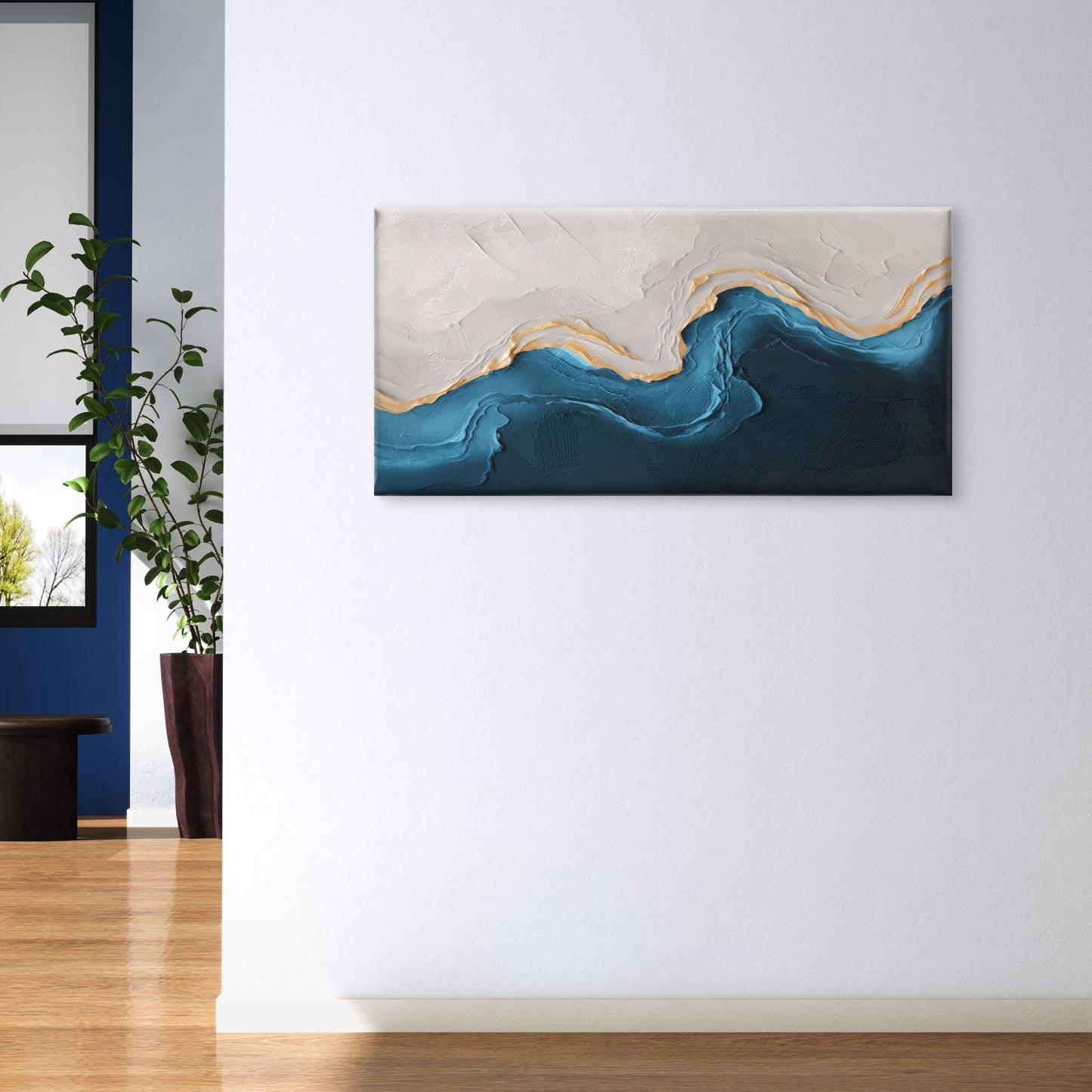 Abstract Gilded White Sea Coast Wall Art Canvas Office Home Framed 120x60cm