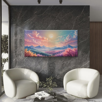 Vibrant Anime Landscape Mountains Wall Art Canvas Office Home Room Framed 120x60cm - Bella Home Decor