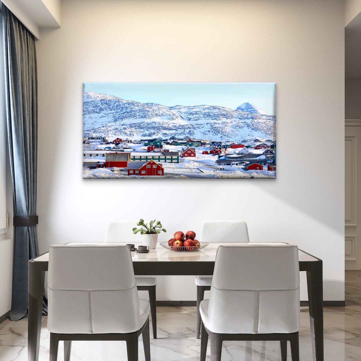 Colorful Houses in Snowy Hills Wall Art Canvas Office Home Room Framed 120x60cm - Bella Home Decor