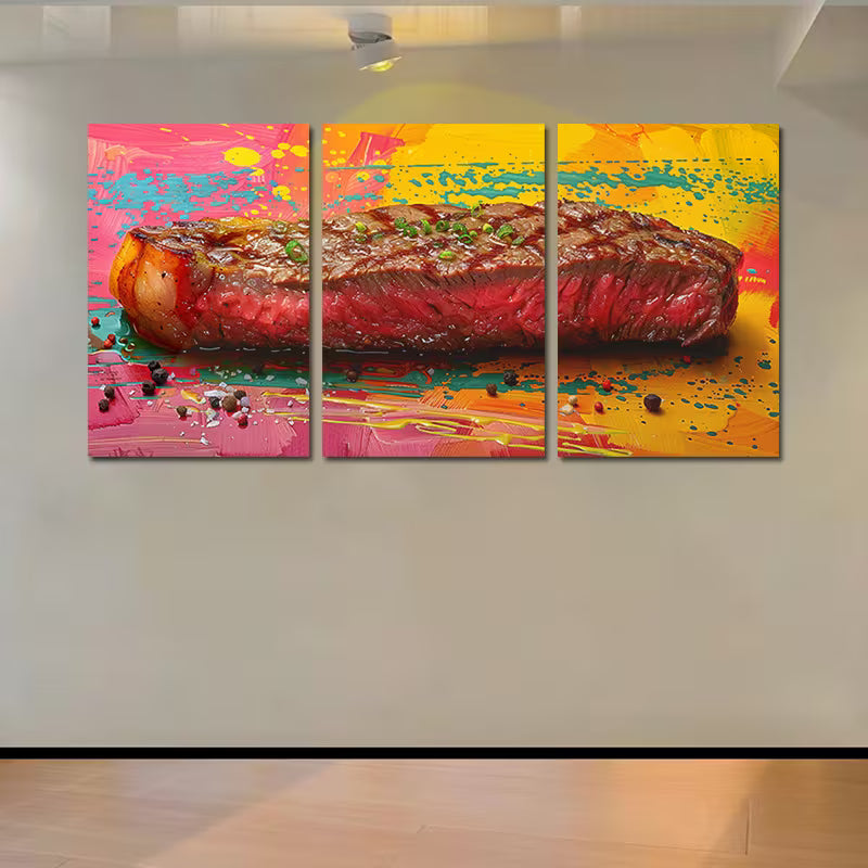 3pcs Vibrant Delicious Steak Design Wall Art Set Canvas Framed 60x90cm - High Quality Print 100% Australian Made Wall Canvas Ready to Hang