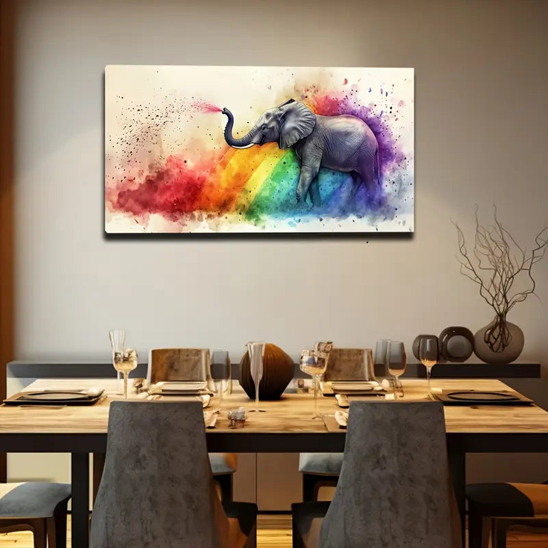 Elephant Surrounded Vibrant Wall Art Canvas Office Home Room Framed 120x60cm - Bella Home Decor