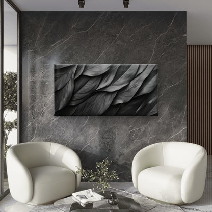 Modern Black & White Textured Leaves Wall Art Canvas Office Home Framed 120x60cm