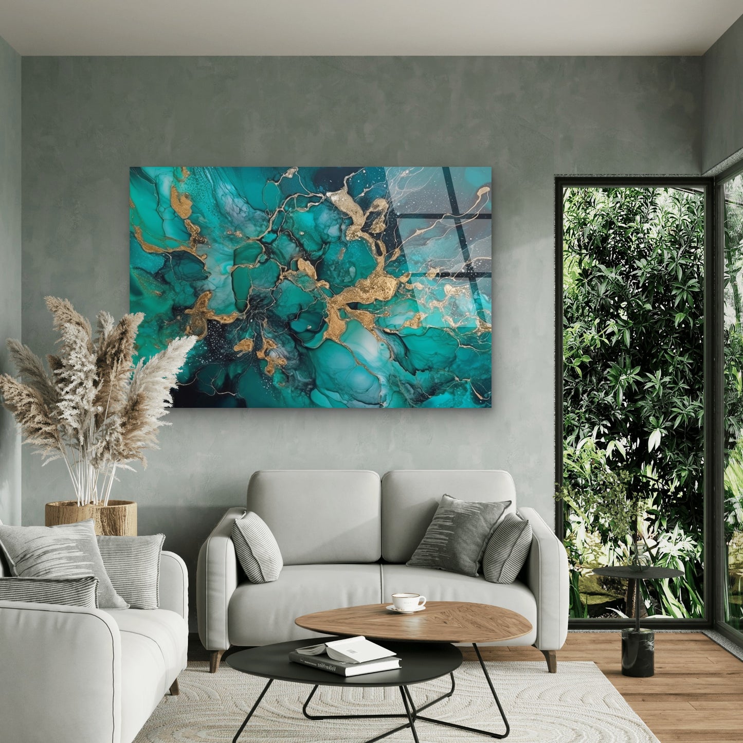 Emerald Green Gold Alcohol Ink Fluid  Acrylic Glass Printing Wall Art Australian Made Quality