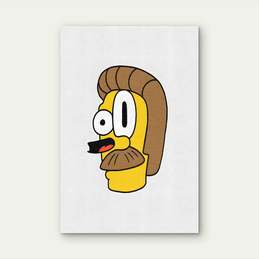 Yellow Mustache Cartoon Retro Pop Art 40x60cm Metal Print Ready to Hang