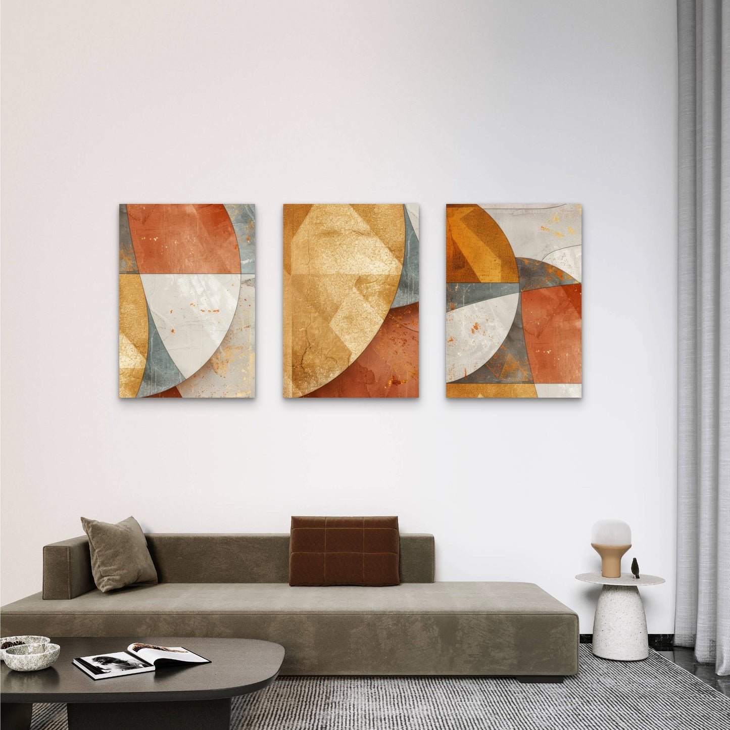3pcs Modern Geometric Mid Century Terrac Wall Art Set Canvas Framed 40x60cm - High Quality Print 100% Australian Made Wall Canvas Ready to Hang
