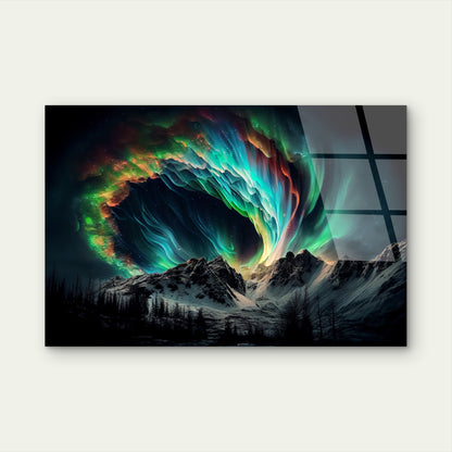 Abstract Cosmic Aurora Borealis Snowy Mountain Night Acrylic Glass Printing Wall Art Australian Made Quality