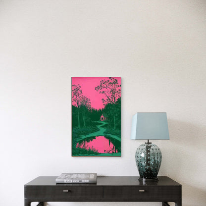 Forest Cabin Lake View Metal Print Ready to Hang