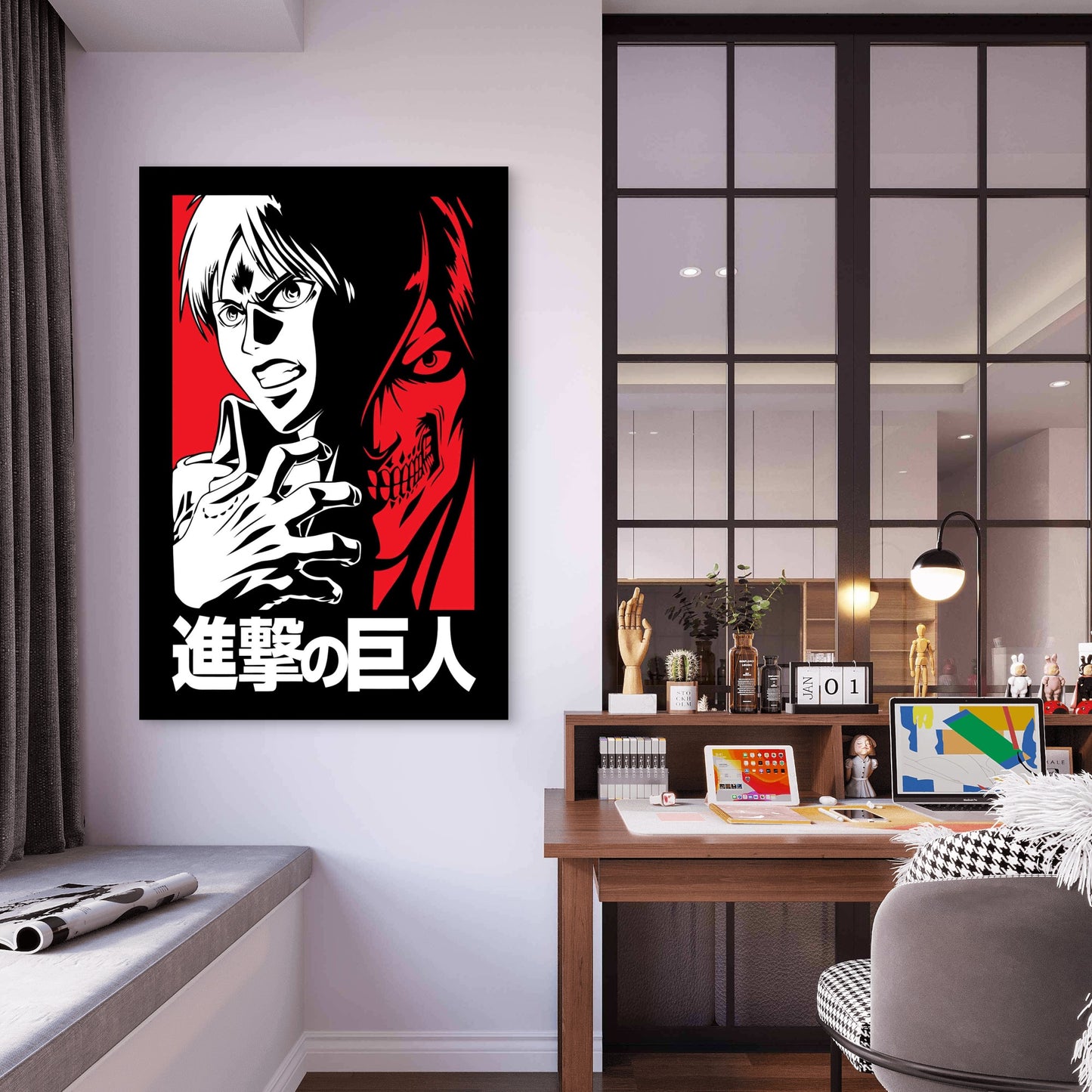 Scarlet Dual Noir Graphic Novel Kanji 60x90cm Metal Print Ready to Hang