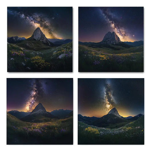 4pcs Mountain Night Sk Wall Art Canvas Framed