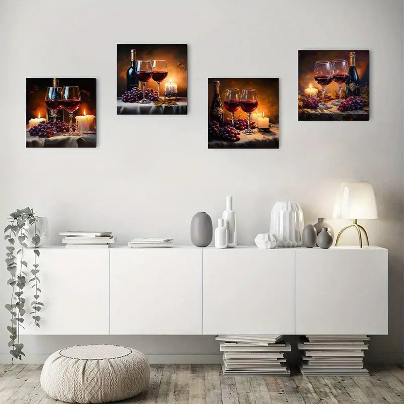 4pcs Glass And spoon CanvasWall Art Canvas Framed