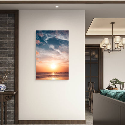Coastal Ocean Sunset Beach Gold Sky Sky 40x60cm Metal Print Ready to Hang
