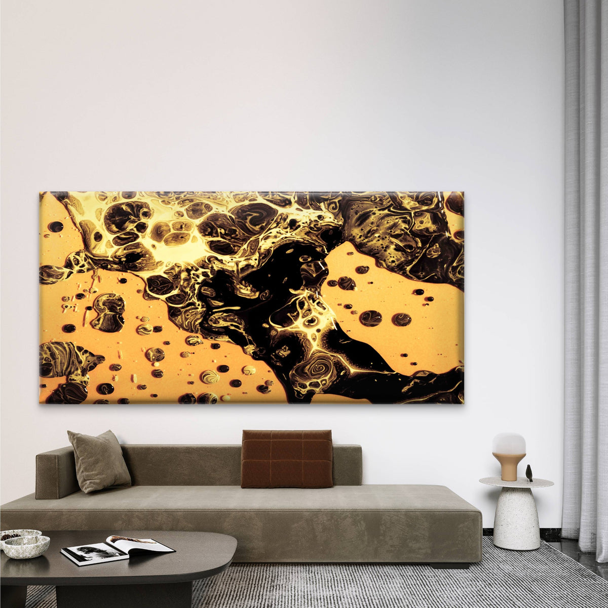 Flow Of Blending Golden Paints Wall Art Canvas Office Home Room Framed 120x60cm