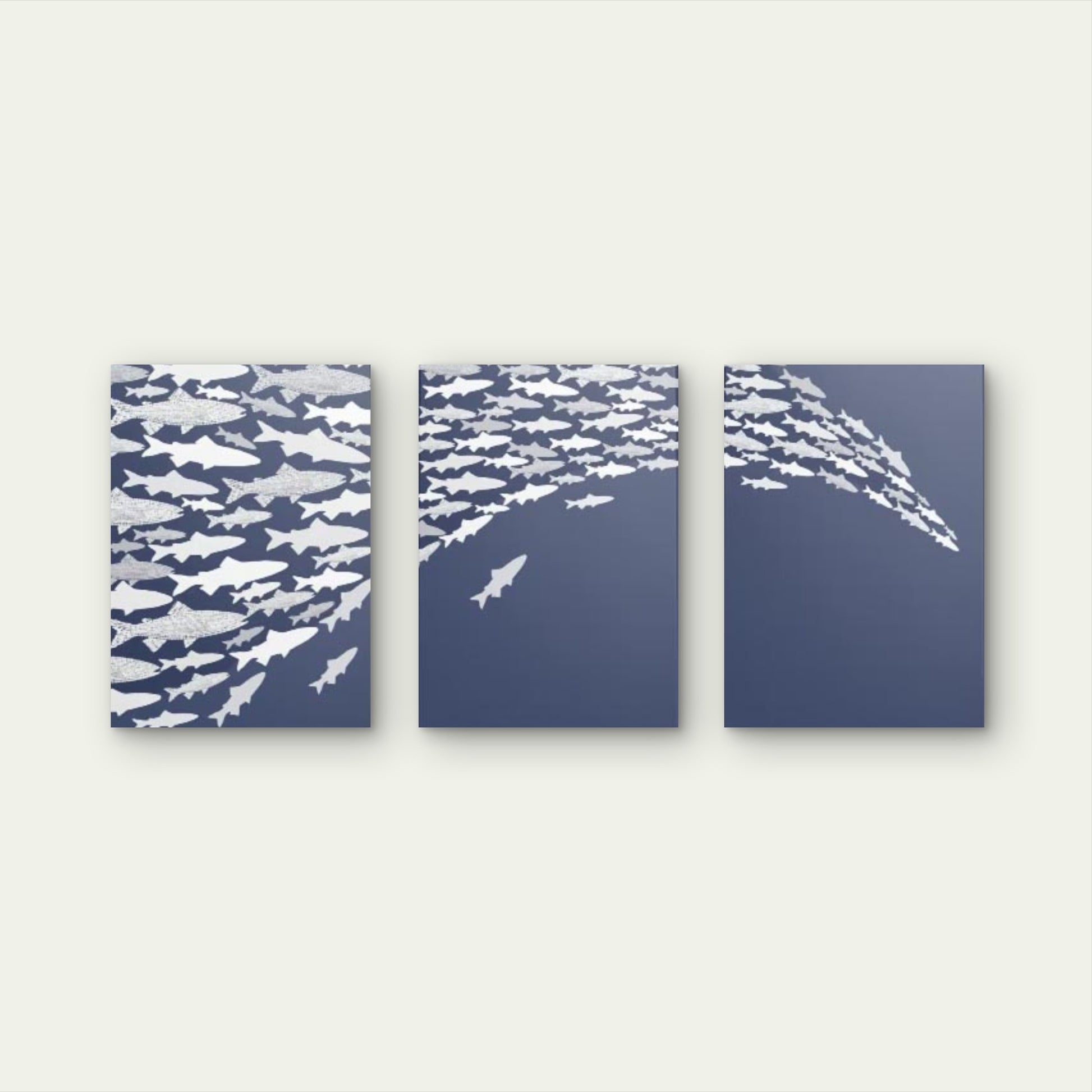 3pcs Coastal Blue Shoal Of Fish Abstract Wall Art Set Canvas Framed 60x90cm - High Quality Print 100% Australian Made Wall Canvas Ready to Hang - Bella Home Decor