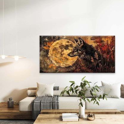 Wolf Under The Moon Wall Art Canvas Office Home Room Framed 120x60cm