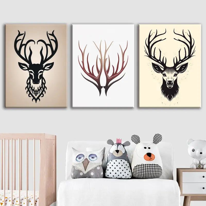 3pcs Deer Head Contemporary Design Metal Print Ready to Hang Art - Bella Home Decor