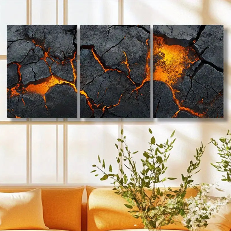 3pcs Fractured Rock Metal Print Ready to Hang Art - Bella Home Decor