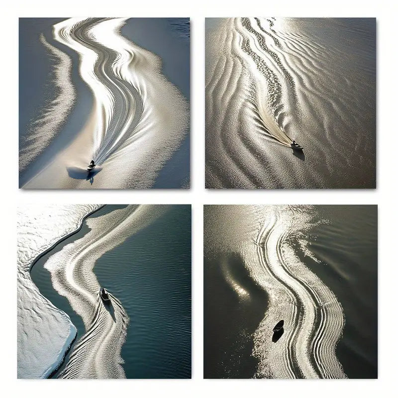 4pcs  Serene Boat & Waves Theme Wall Art Canvas Framed