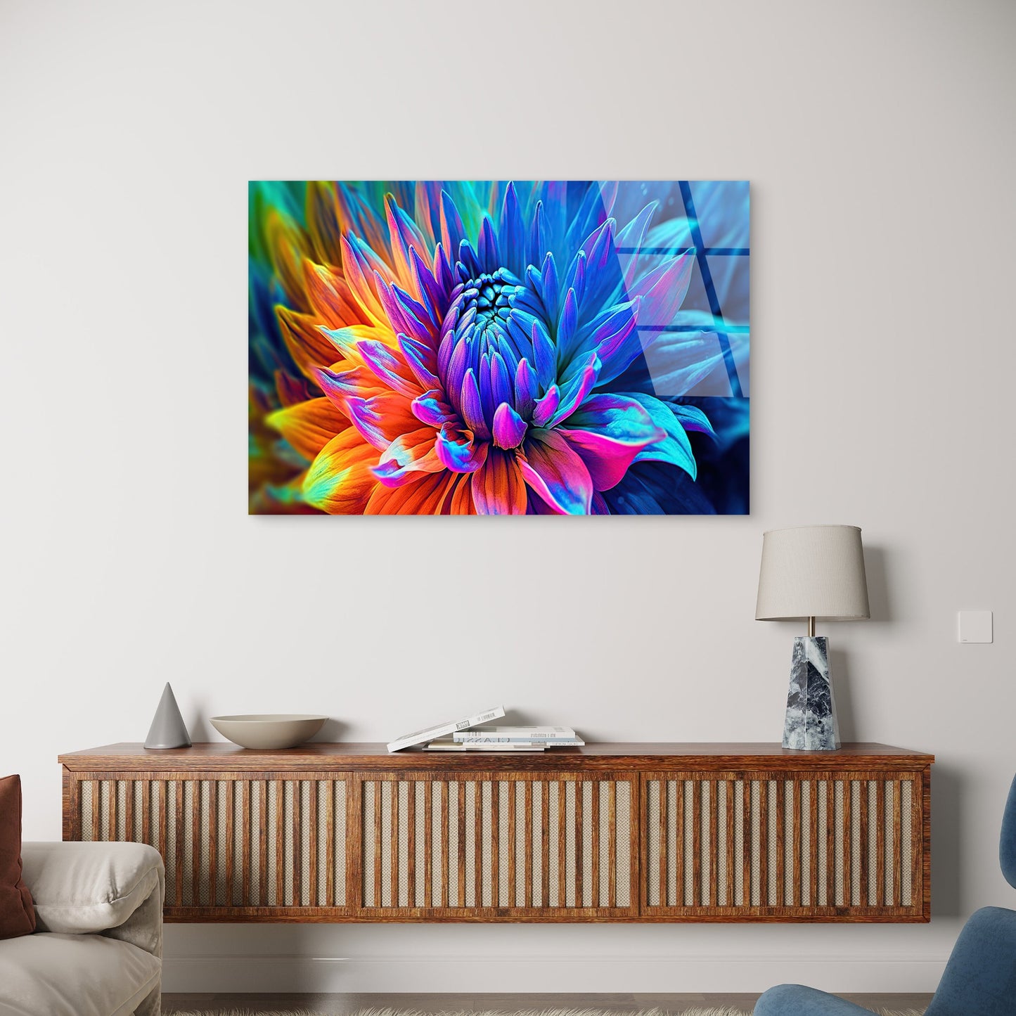 Vibrant Rainbow Dahlia Flower Close Up Colorful Floral Bloom Acrylic Glass Printing Wall Art Australian Made Quality