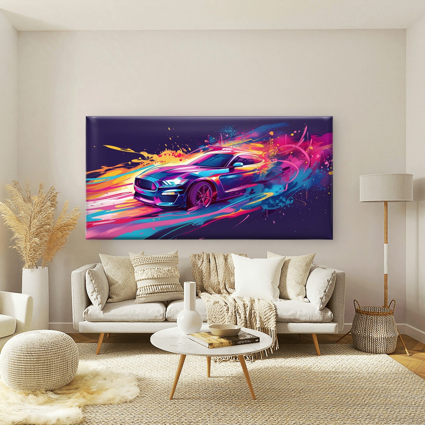 Vibrant Ford Mustang Speed Wall Art Canvas Office Home Room Framed 120x60cm