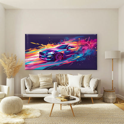 Vibrant Ford Mustang Speed Wall Art Canvas Office Home Room Framed 120x60cm