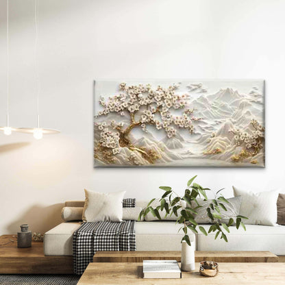 Marble Mountain And Golden Tree Wall Art Canvas Office Home Room Framed 120x60cm - Bella Home Decor