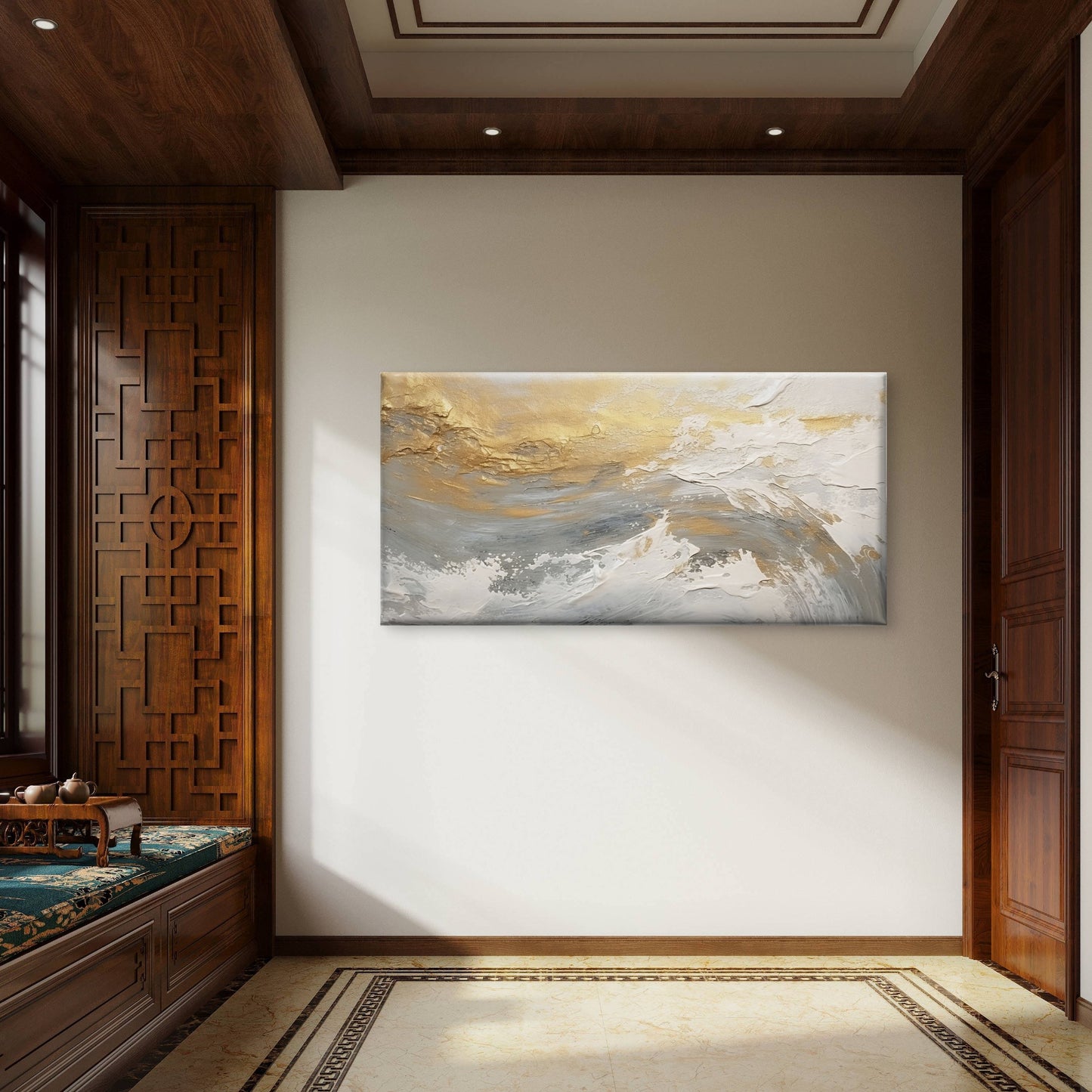 Modern Impasto Gold Leaf Painting Wall Art Canvas Office Home Framed 120x60cm