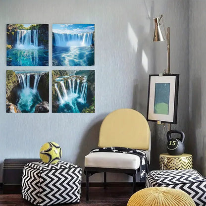 4pcs Waterfall Landscape Theme WL   Wall Art Canvas Framed