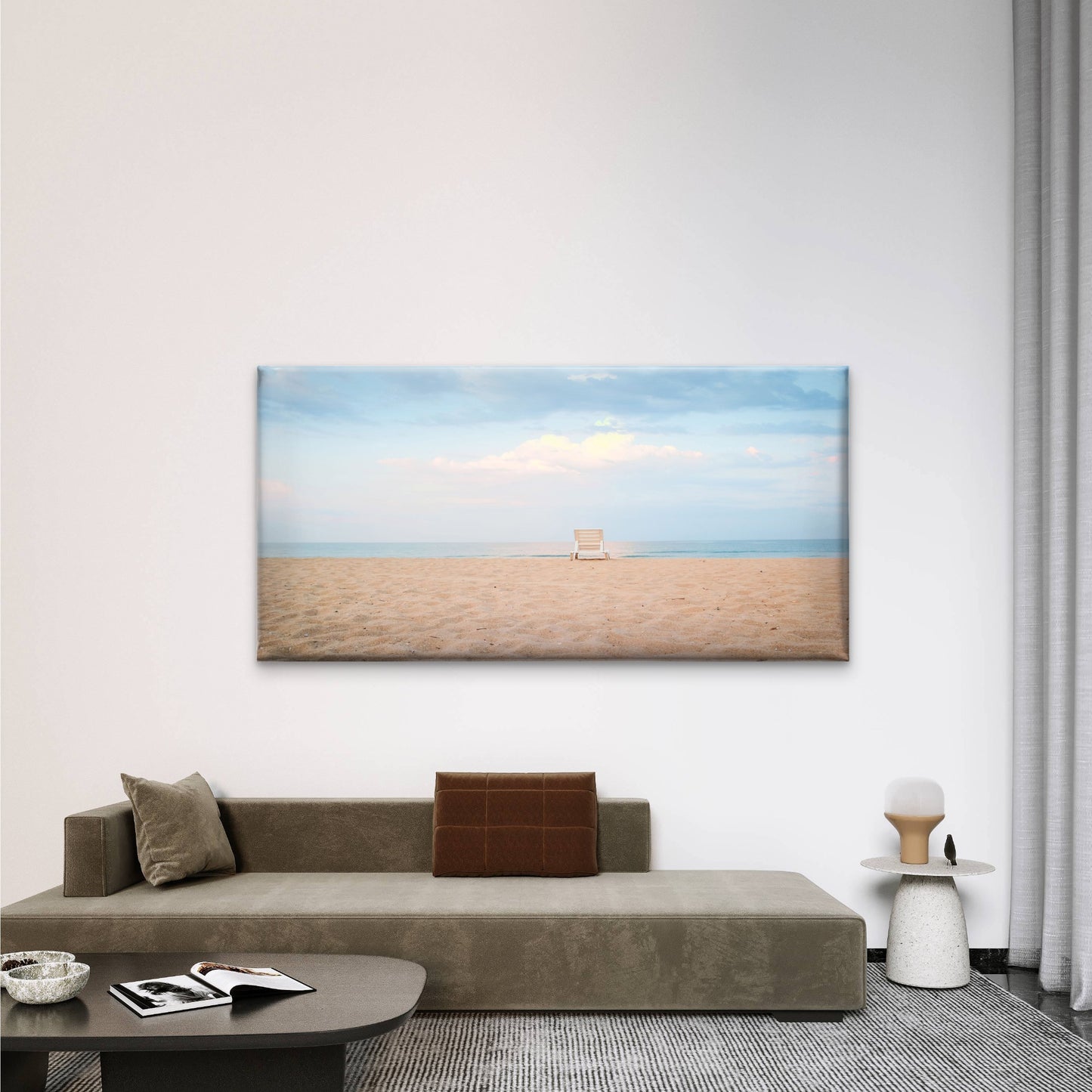 Coastal Beach Chair Ocean Wall Art Canvas Office Home Room Framed 120x60cm