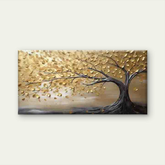 Golden Tree Falling Leaves Wall Art Canvas Office Home Room Framed 120x60cm
