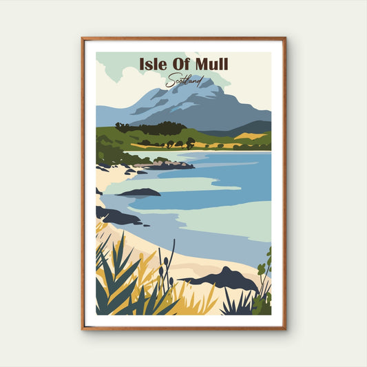 Isle Of Mull Scotland Retro Coastal Lake Travel Poster Print Wall Art