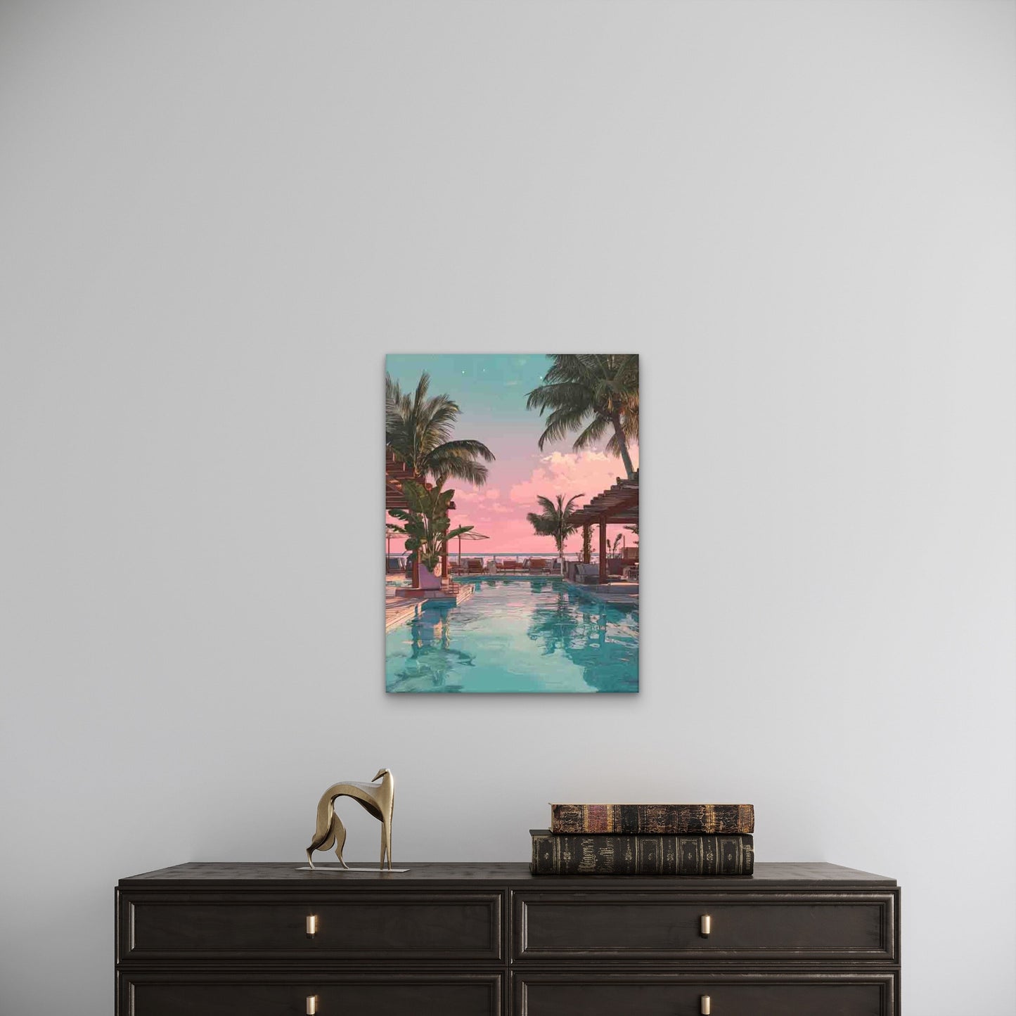 Palm Tree Coastal with Pink & Blue Sunset 60x90cm Metal Print Ready to Hang