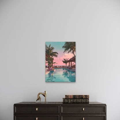 Palm Tree Coastal with Pink & Blue Sunset 60x90cm Metal Print Ready to Hang