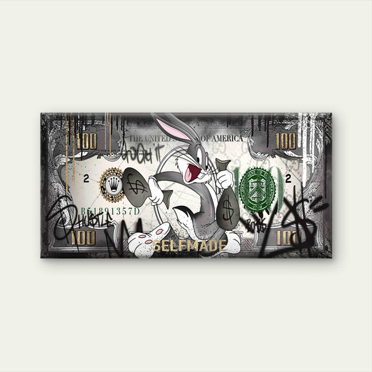 Running Rabbit Money Print Wall Art Canvas Office Home Room Framed 120x60cm