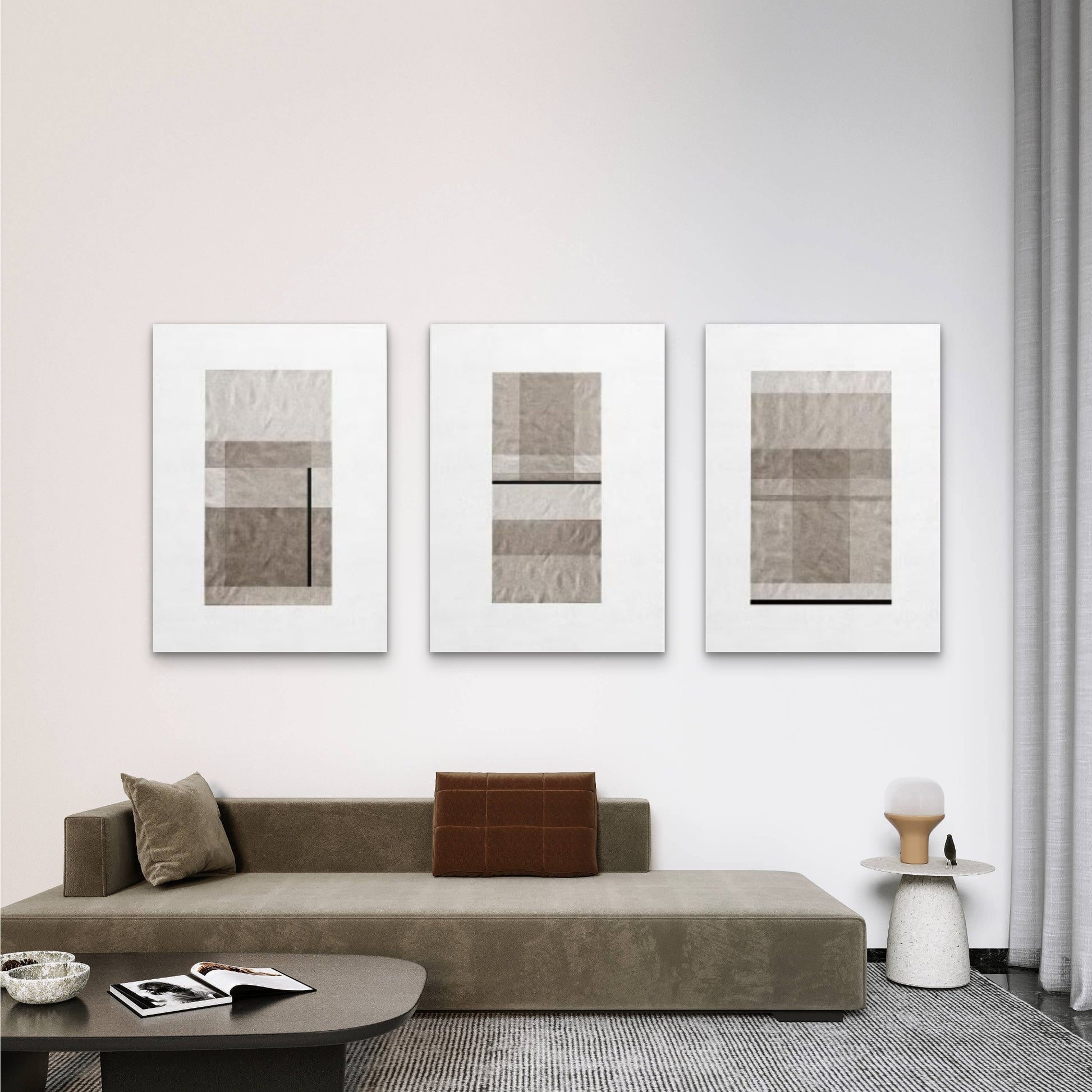 3pcs Beige Minimalist Abstract Geometric Wall Art Set Canvas Framed 40x60cm - High Quality Print 100% Australian Made Wall Canvas Ready to Hang - Bella Home Decor