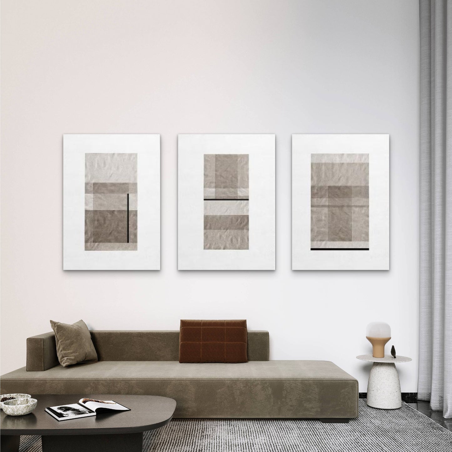 3pcs Beige Minimalist Abstract Geometric Wall Art Set Canvas Framed 60x90cm - High Quality Print 100% Australian Made Wall Canvas Ready to Hang - Bella Home Decor
